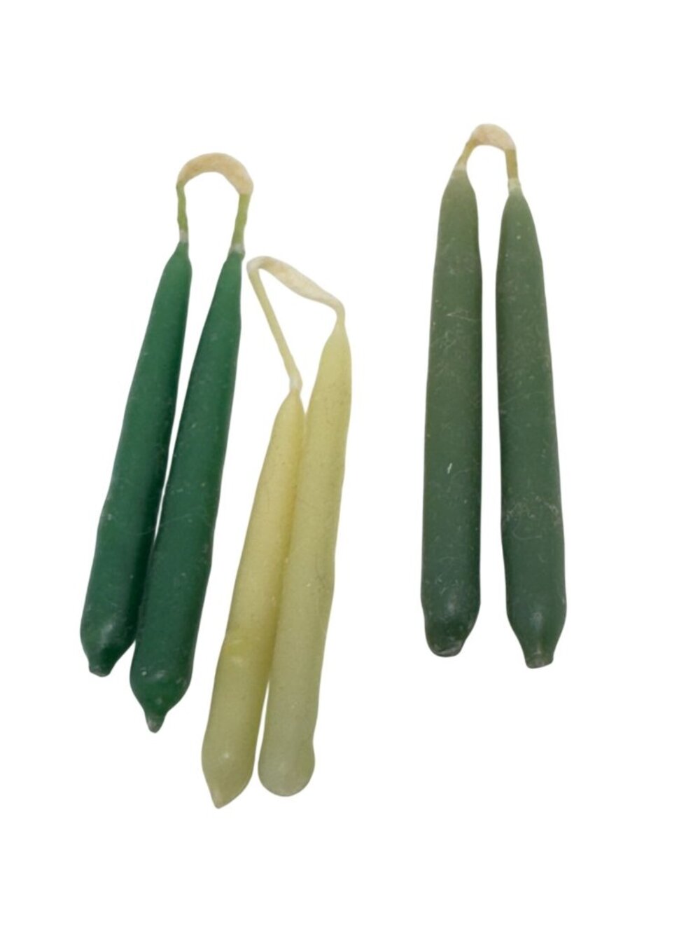 Miniature Hand-Dipped Beeswax Taper Candles Green Yellow 2"  Joined Set Of 6